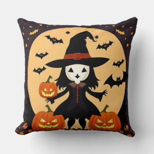 Cojín Decorativo Bruja de Halloween con calabazas