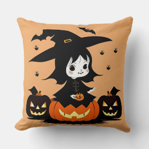 Cojín Decorativo Bruja de Halloween con calabazas