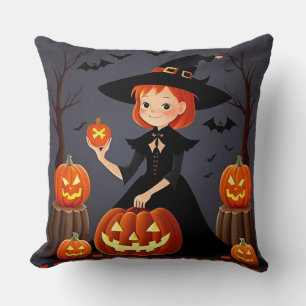 Cojín Decorativo Bruja de Halloween con calabazas