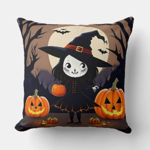 Cojín Decorativo Bruja de Halloween con calabazas