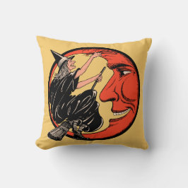 Cojín Decorativo Bruja de Halloween del vintage en su escoba