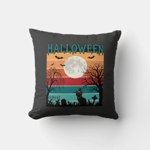 Cojín Decorativo Bruja de Halloween Gato Araña Telaraña Luna Cement