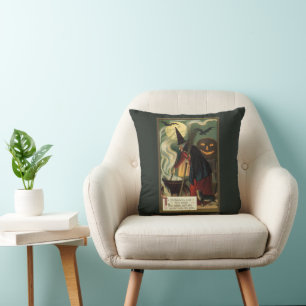 Cojín Decorativo Bruja de Halloween Vintage Revolviendo Caldero Mág