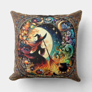 Cojín Decorativo Bruja de Halloween y caldero mágico