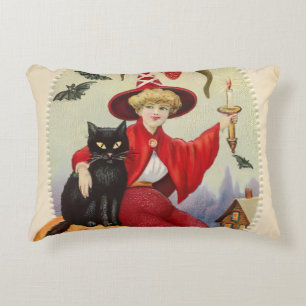 Cojín Decorativo Bruja de Halloween y gato negro