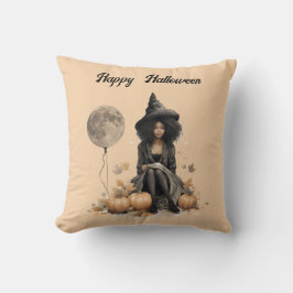 Cojín Decorativo Bruja de Halloween y globo lunar completo