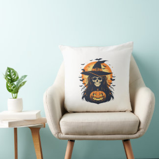 Cojín Decorativo Bruja espeluznante con una calabaza