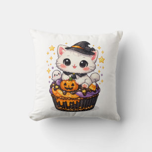 Cojín Decorativo Bruja Gatito Cupcake Kawaii