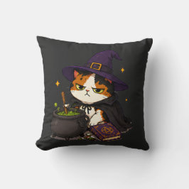 Cojín Decorativo Bruja Gato Gruñón Halloween