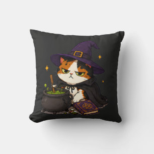 Cojín Decorativo Bruja Gato Gruñón Halloween 
