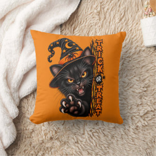 Cojín Decorativo Bruja Gato Negro Espeluznante Truco o Regalo Hallo