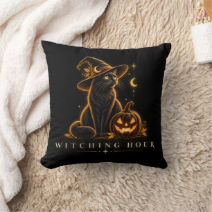 Cojín Decorativo Bruja Gato Negro Halloween Hora de Brujería