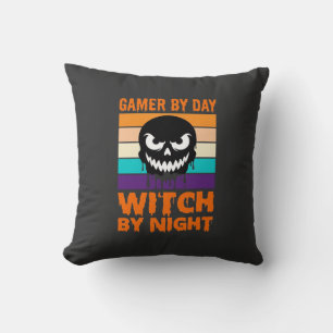 Cojín Decorativo Bruja Jugadora Calavera Retro Halloween