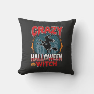 Cojín Decorativo Bruja Loca de Halloween Diseño de Terror de Escoba