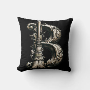 Cojín Decorativo Bruja Mala Escoba de Bruja Letra B Inicial Persona