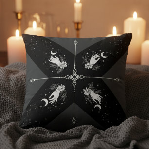 Cojín Decorativo Bruja Noir Celestial Luna Blanco y Negro