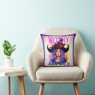 Cojín Decorativo Bruja púrpura retro _ Halloween
