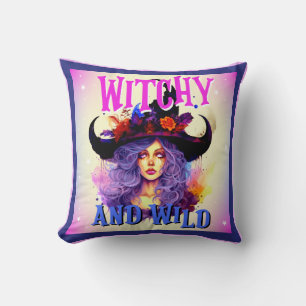 Cojín Decorativo Bruja púrpura retro _ Halloween