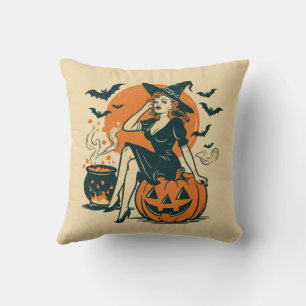 Cojín Decorativo Bruja ventilado de Halloween en calabaza