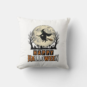 Cojín Decorativo Bruja Vintage Feliz Halloween Diseño de Vector_1