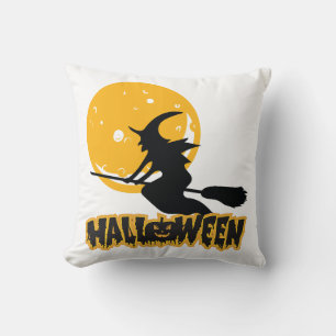 Cojín Decorativo Bruja Voladora Luna Llena Gráfica de Halloween Sil