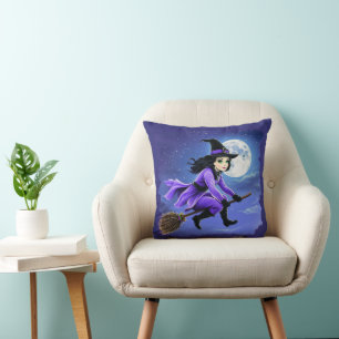 Cojín Decorativo Bruja volando en una escoba - Wicca Halloween 1