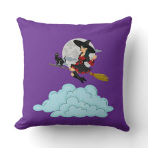 Bruja y gato negro volando en la escoba