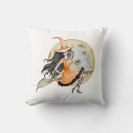 Cojín Decorativo Bruja y luna de Halloween