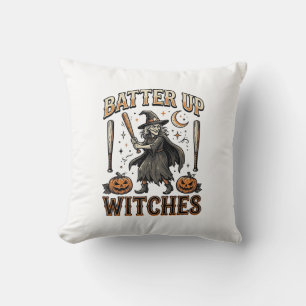Cojín Decorativo Brujas al bate Diseño de béisbol vintage de Hallow