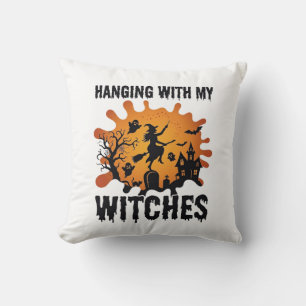 Cojín Decorativo Brujas Colgantes Halloween Escoba de Bruja Casa Em