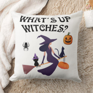 Cojín Decorativo Brujas divertidas qué pasa Halloween Bruja y gato