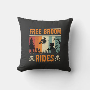 Cojín Decorativo Brujas Gatos Gratis en Escobas de Halloween