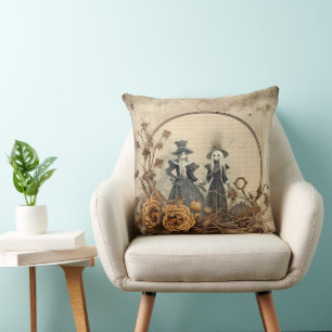 Cojín Decorativo Brujas góticas vintage pergamino de otoño