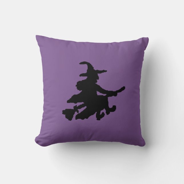 Cojín Decorativo Brujas Negras sobre Morado (Anverso)