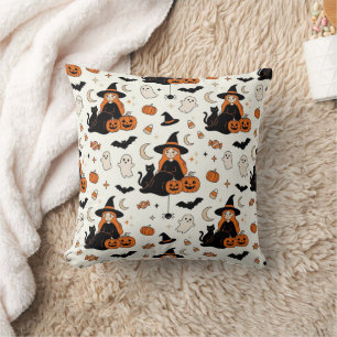 Cojín Decorativo Brujas y gatos negros lindos de Halloween
