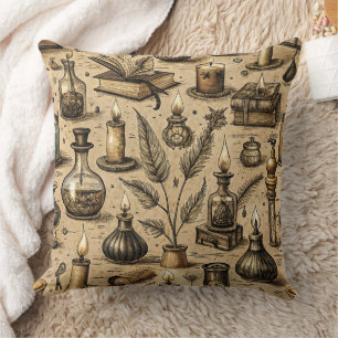 Cojín Decorativo Brujería Alquimia Libros Poción Vintage Sepia