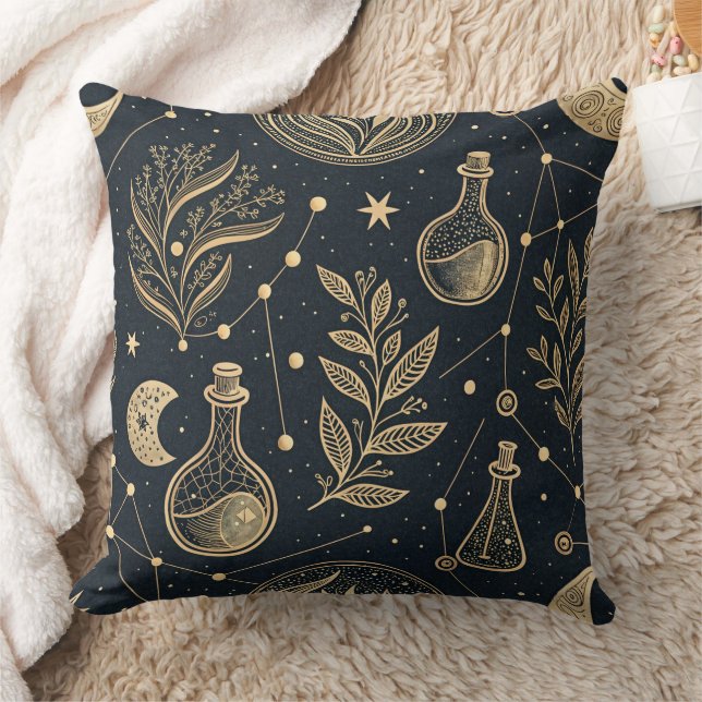 Cojín Decorativo Brujería Celestial Mística - Botánica Dorada (Manta)