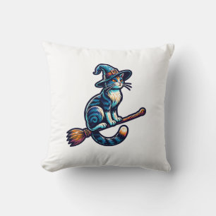 Cojín Decorativo Brujo Gato Halloween Bruja Místico Amantes de Gato