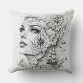 Cojín Decorativo Brújula de Mapa Personalizado Mujer Arte Vintage C