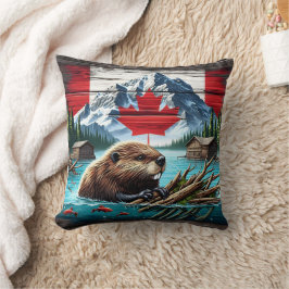 Cojín Decorativo Buaver Canadiense Nadando Cerca De Cabinas Rústica