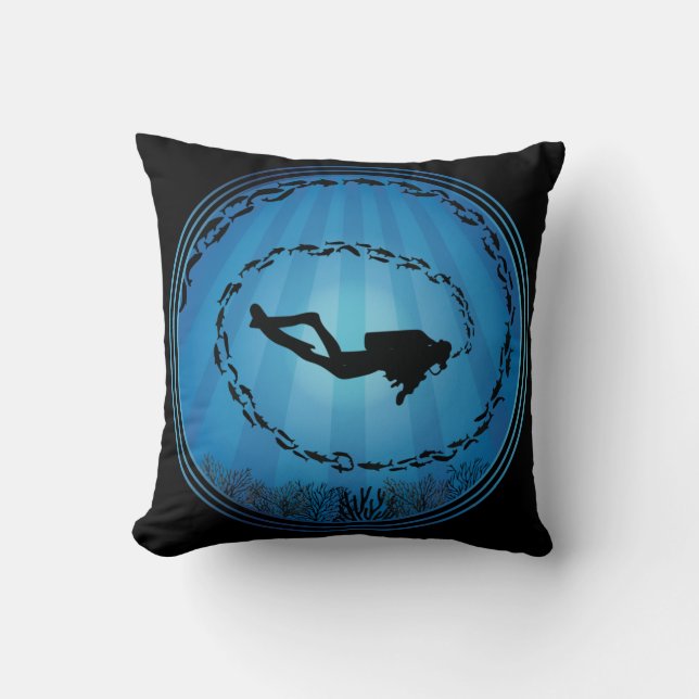 Cojín Decorativo Buceo Scuba Rodeado (Anverso)