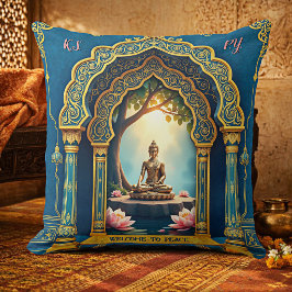 Cojín Decorativo Buda dorado pacífico meditando en la India