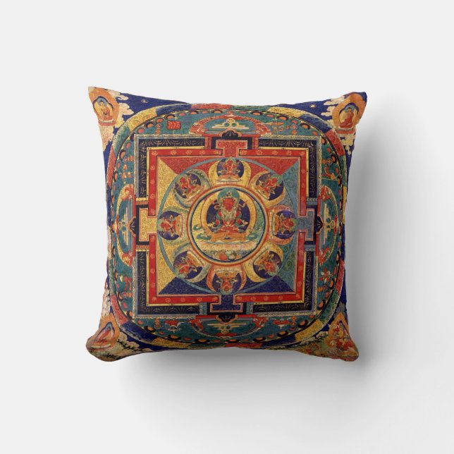 Cojín Decorativo Buda Mandala Antigüedad tibetana Thanka (Anverso)