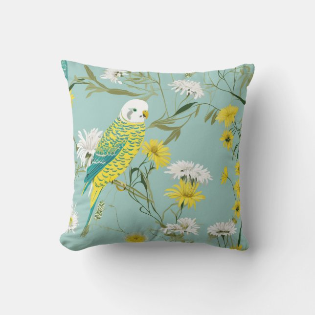 Cojín Decorativo Budgerigar verde y amarillo (Anverso)