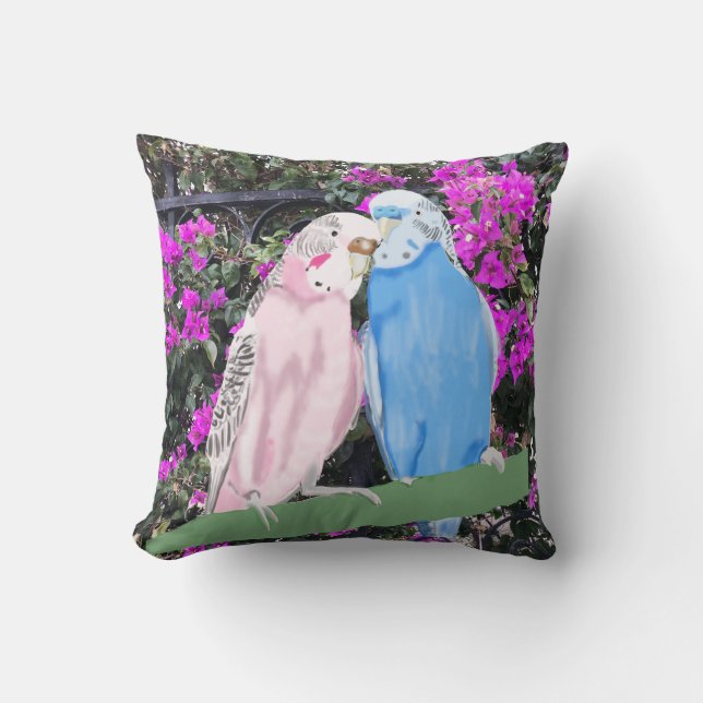 Cojín Decorativo Budgies y Pinky Mauve Bougainvillea (Anverso)