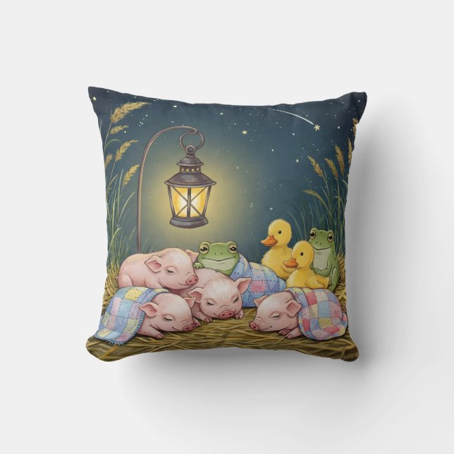 Cojín Decorativo ¡Buenas noches!, Cachorros, lechones, ranas (Anverso)