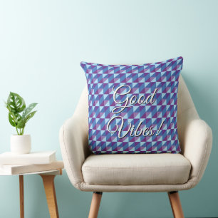 Cojín Decorativo Buenas Vibraciones Retro Púrpura a Azul Geométrico