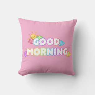 Cojín Decorativo Buenos Días Sol Kawaii y Nubes Arcoíris