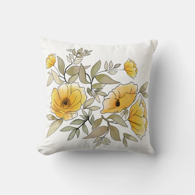 Cojín Decorativo ¡Buenos días, Sunshine! Copos amarillo acuarela (Anverso)