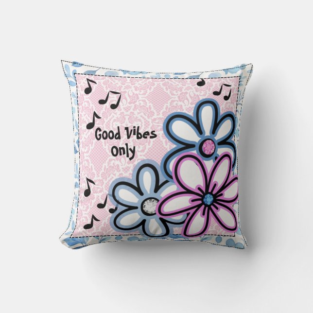 Cojín Decorativo Buenos vibraciones sólo floral caprichosa (Anverso)